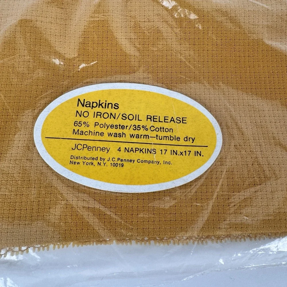 VTG 70s Cloth Dinner‎ Napkins (4) Goldenrod Yellow Lace Trim MCM NOS JcPenny - Picture 2 of 5